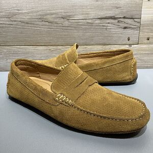 Flag Ltd. Penny Loafers Perforated Suede Leather Nappa Glove Mens 9.5M Camel Tan